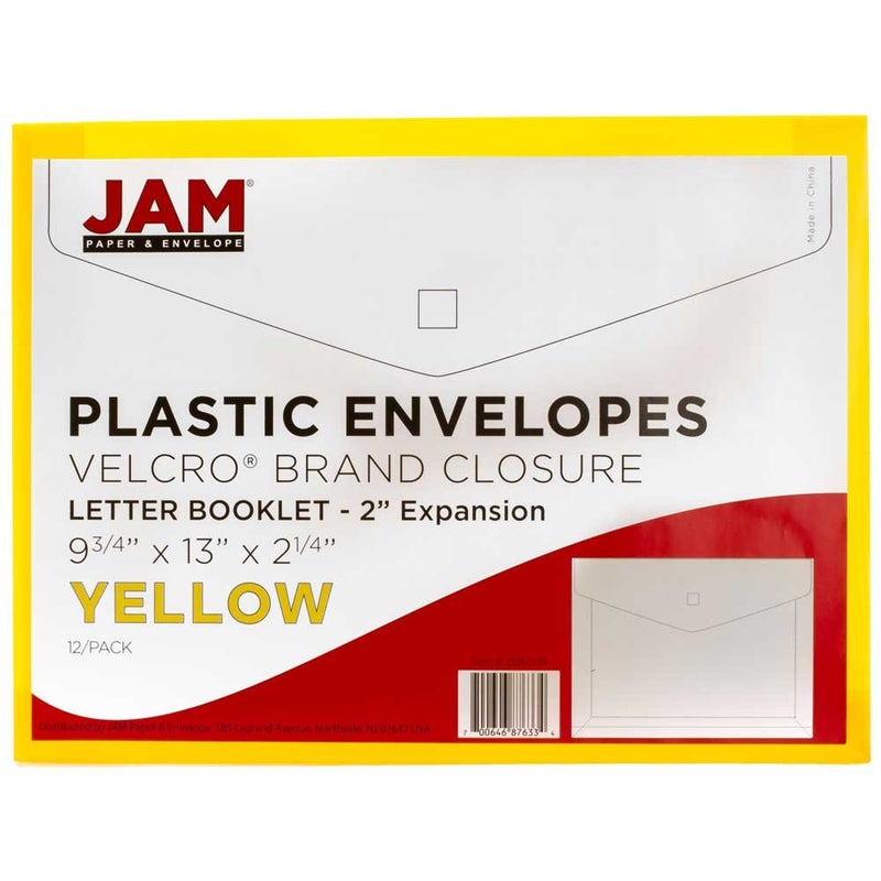 JAM PAPER Plastic Expansion Envelopes with Hook & Loop Closure - Letter Booklet - 9 3/4 x 13 with 2 Inch Expansion - Yellow - 12/Pack - Image 5